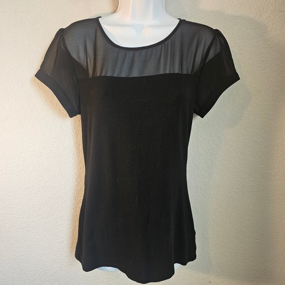 Express black women medium cotton chiffon blouse office whimsy goth